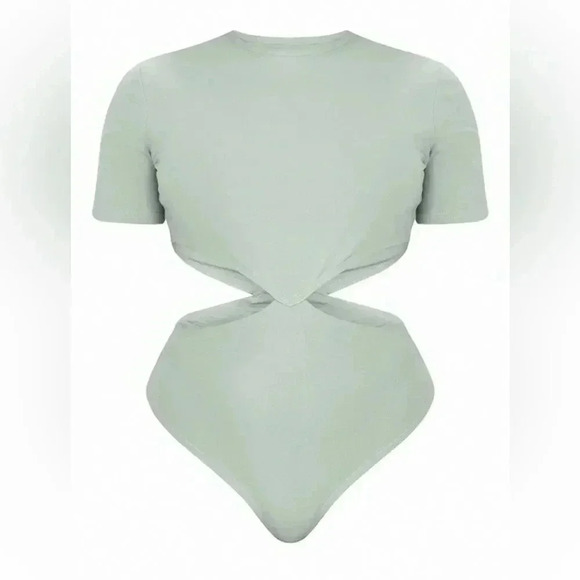 Petite Sage Green Cotton Cut Out Bodysuit - Picture 5 of 12